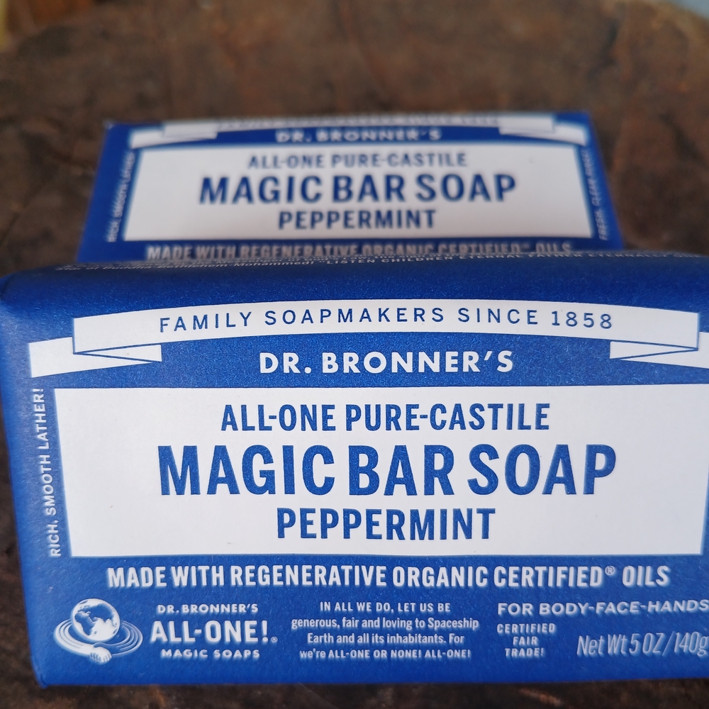 Dr. Bronner's Magic Bar Soap Peppermint 2 Bars Duo Pair Beauty